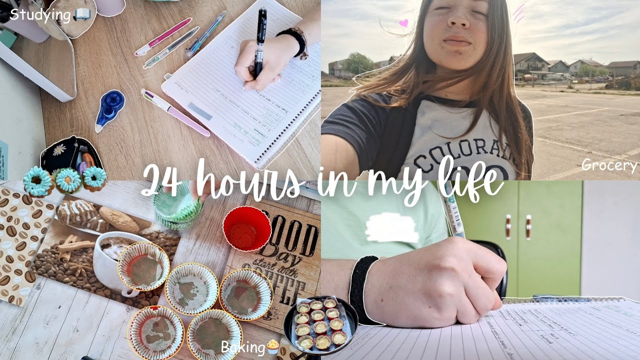 24 hours in my life 🎧 (no school) ‧˚₊baking, studying, grocery etc₊˚ ⋅ 🎀