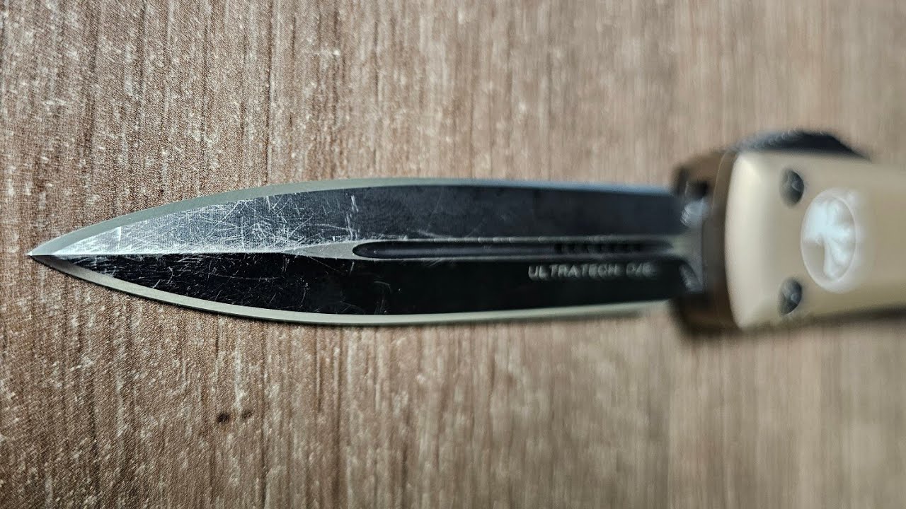Microtech Ultratech D/E, M390. Исправление заточки обоюдоострого ножа.