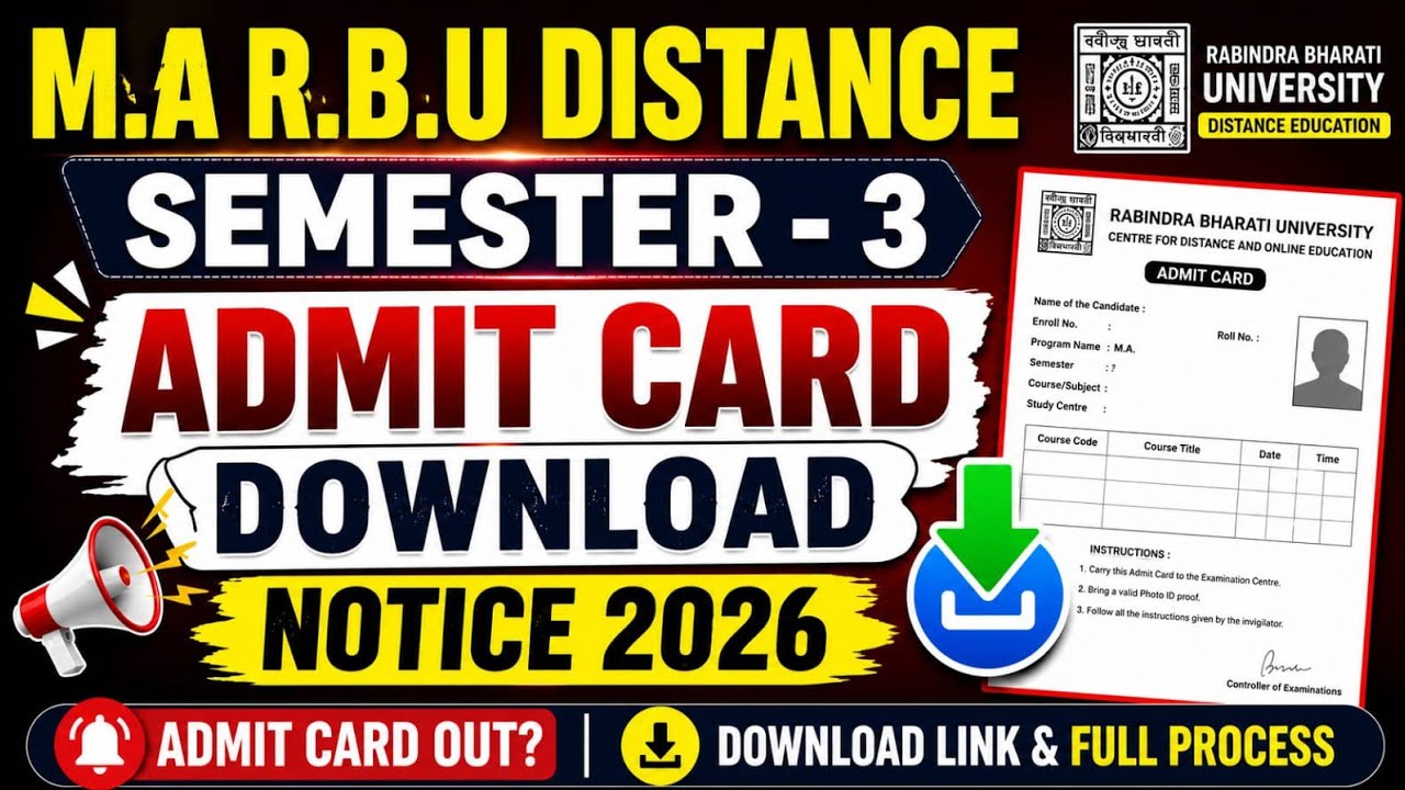 RBU 3rd Sem M.A. Distance Admit Card Download Notice 2026 || RBU Sem-3 M.A. Distance Exam 2026