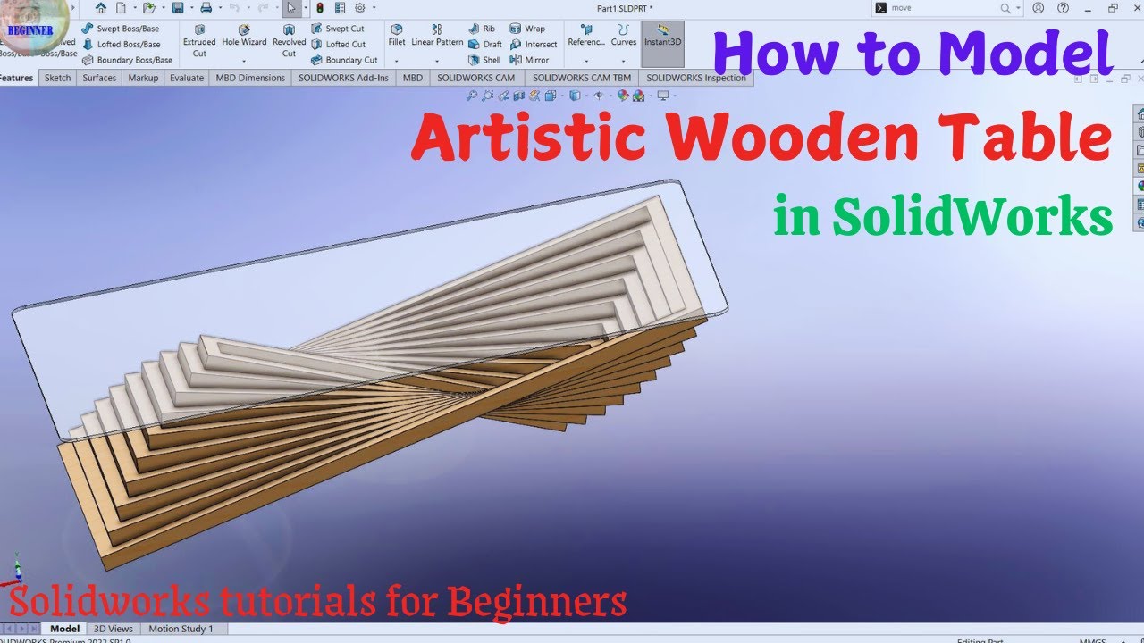 How to model 'Artistic Wooden Table ' in Solidworks | wooden design table in SolidWorks