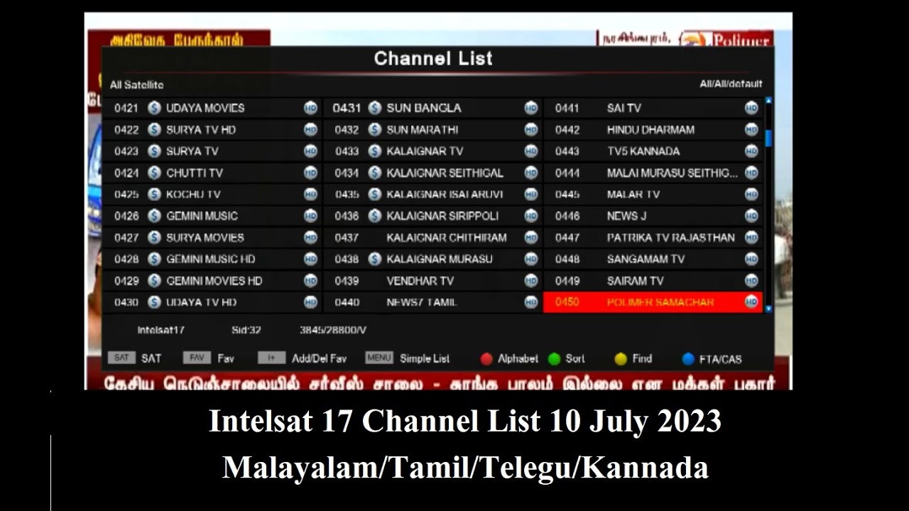 Intelsat 17 Channel List 2023 - Malayalam/Tamil/Telegu/Kannada