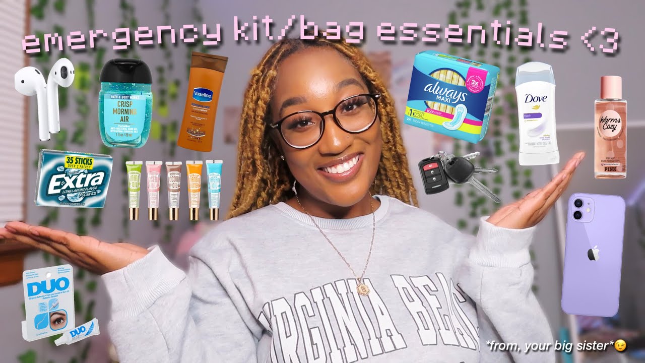 emergency kit/bag essentials! 😉*things to bring for bts szn* || brooklyn nicole