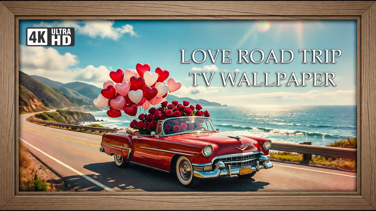 Romantic Valentine's Convertible | Heart Balloons & Roses 4K Art Screensaver