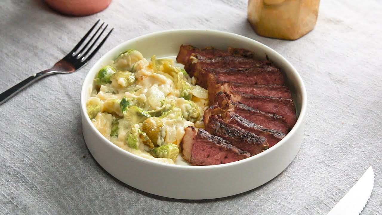 Herb Salt Steak & Brussel Sprout Gratin