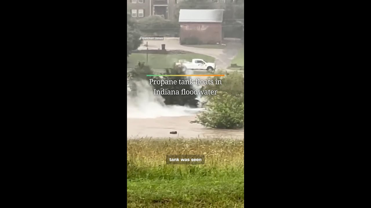 Propane tank floats in Indiana floodwater