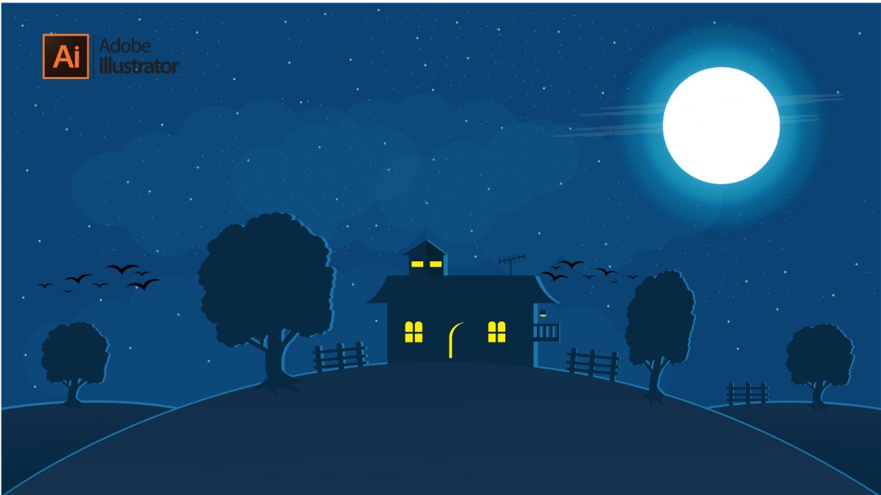 Halloween Night Landscape Scenery  Speed ART | Work Vector Art In Illustrator