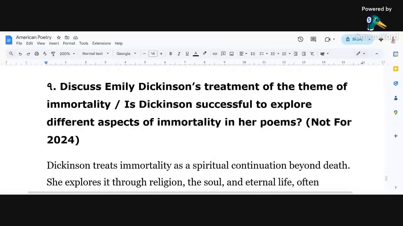 Emily Dickinson Part C Broad Questions | NU 4th Year English Literature