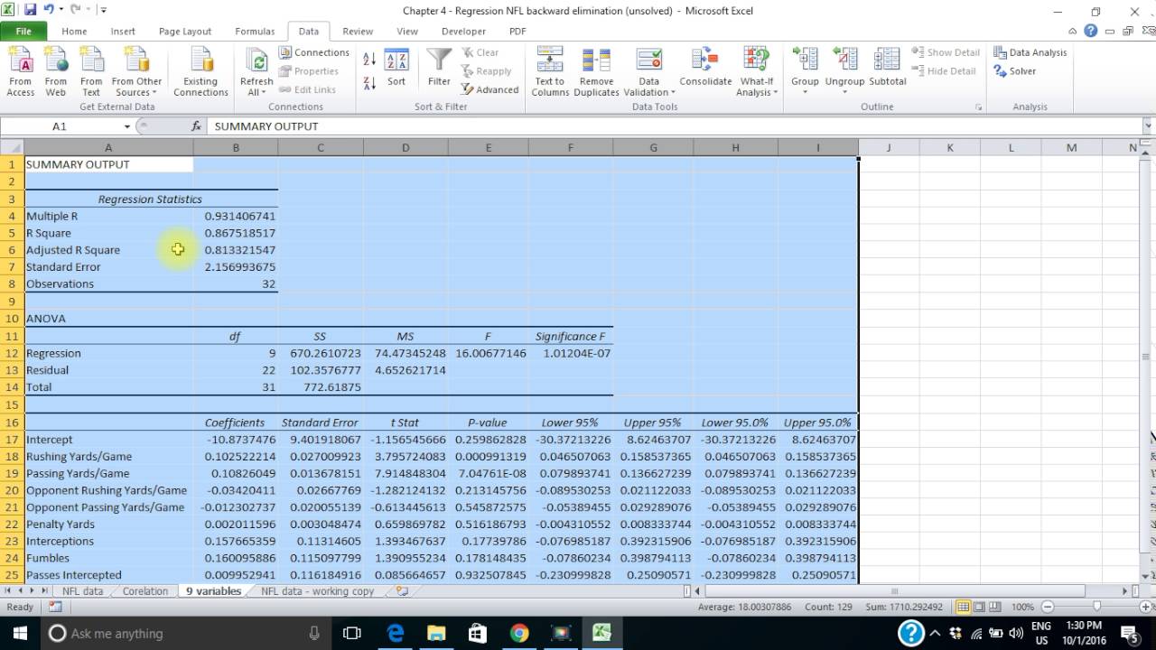 Multiple Regression   Backward Elimination