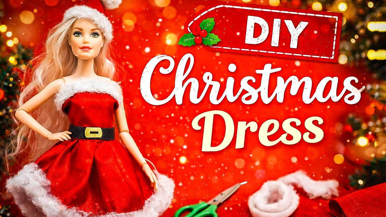 DIY Christmas Dress for Doll 🎅 | Easy Barbie Outfit at Home