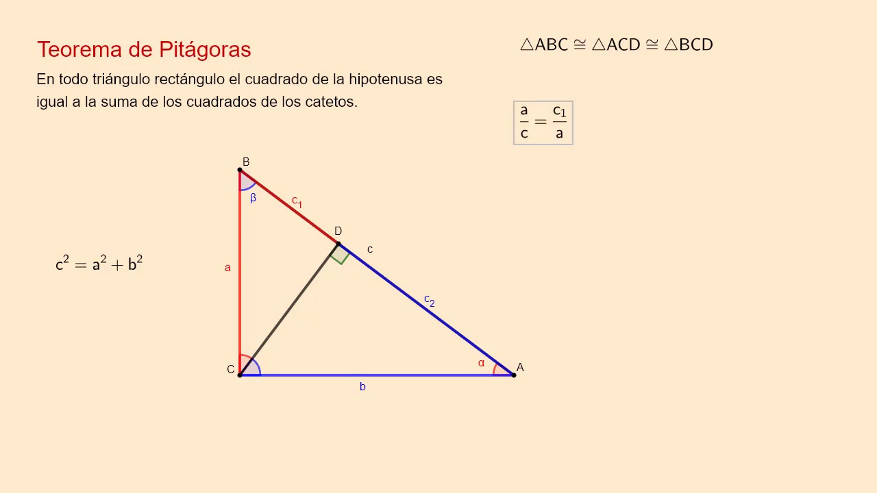 Teorema de Pitágoras - Demostración con Semejanza de Triángulos
