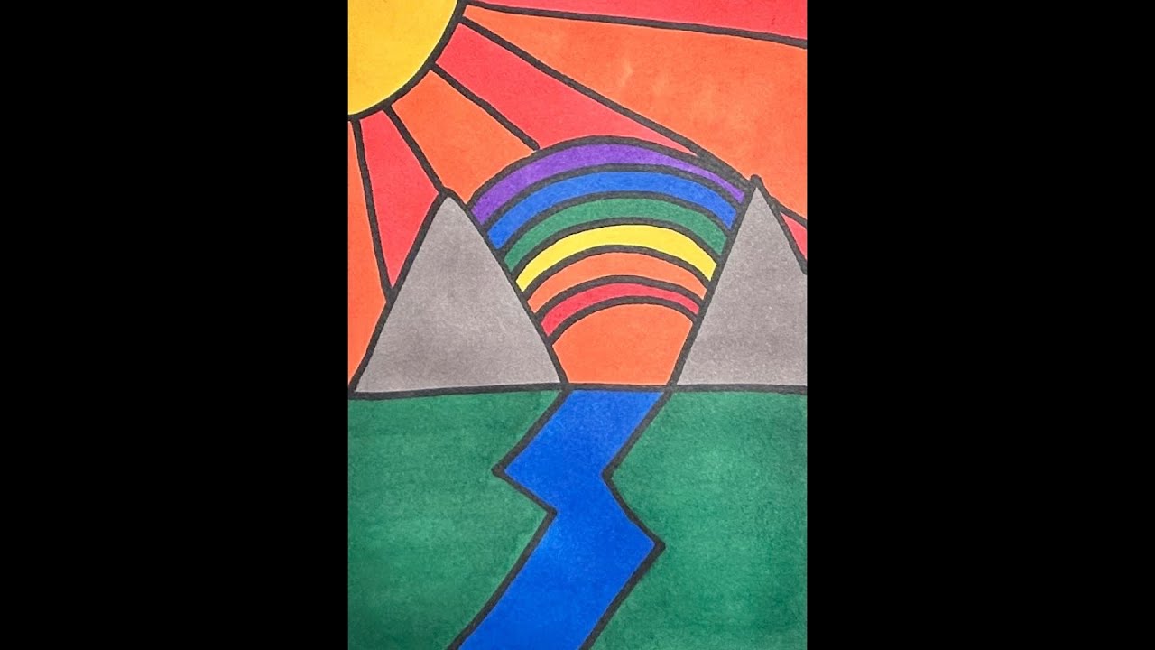 How To Draw Rainbow Scenery Easy For Beginners Drawing Rainbow Landscape Step By Step