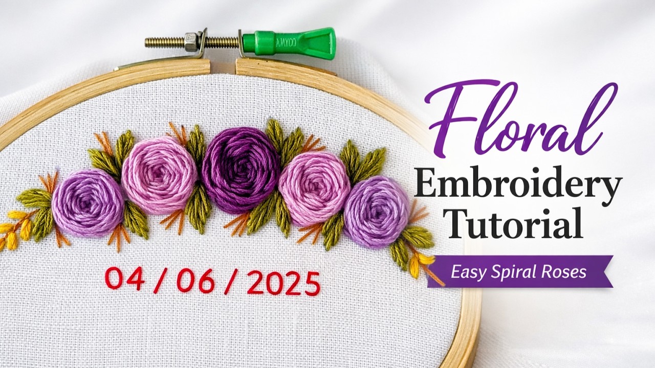 Beautiful Spiral Rose Floral Embroidery Tutorial 🌸 | Easy Hand Embroidery for Beginners by Sabreen