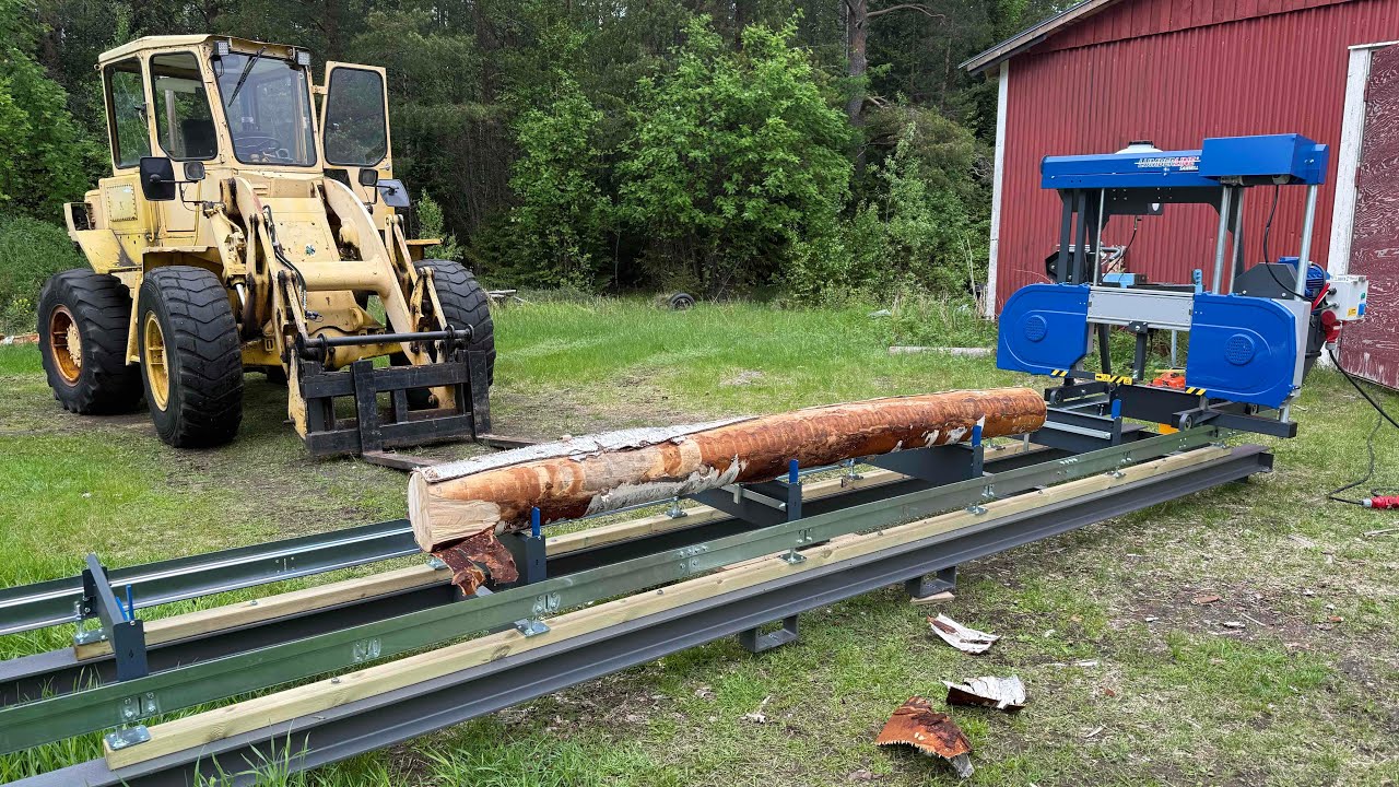 Bandsågverk Lumberline. Från montering till sågning av första stocken.