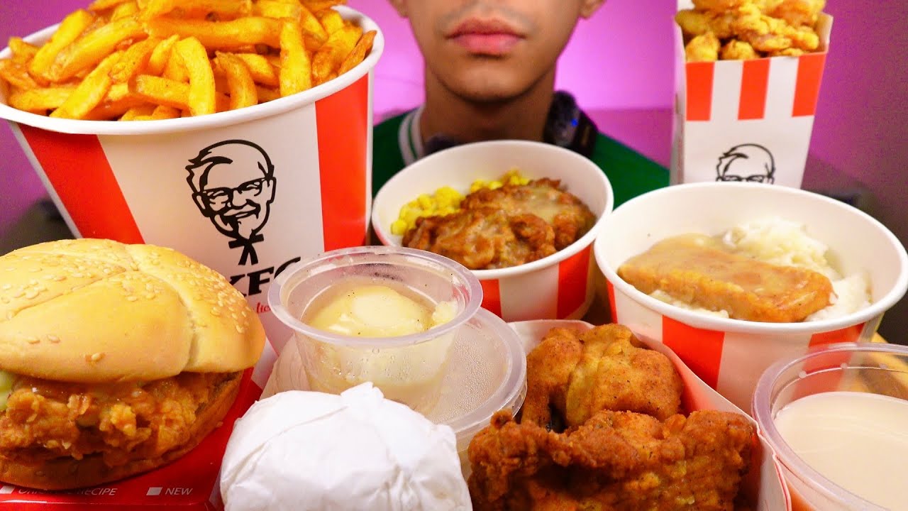 KFC XXL BUCKET OF FRIES, FRIED CHICKEN, ZINGER BURGER, CHICKEN SHOTS MUKBANG ASMR (No Talking)