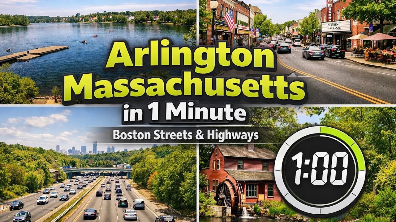 🚕 Arlington Massachusetts in 1 Minute | Boston Streets & Highways