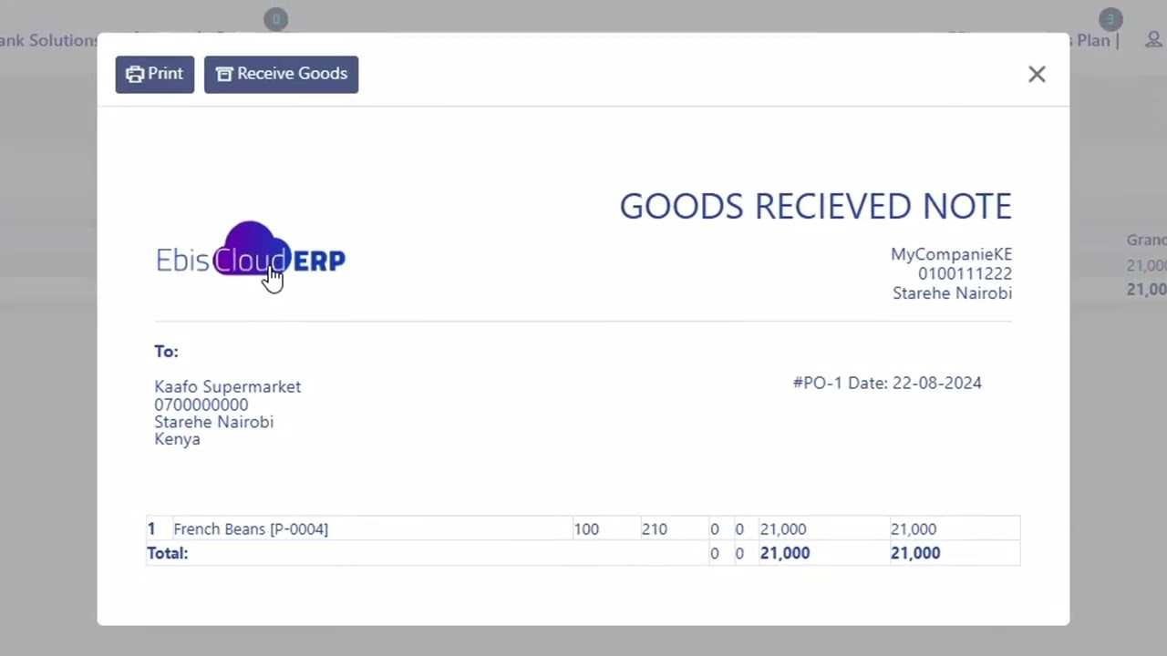 How To Create A Goods Received Note (GRN) In Ebis Cloud ERP
