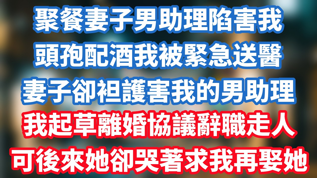 聚餐妻子男助理陷害我，頭孢配酒我被緊急送醫，妻子卻袒護害我的男助理，我起草離婚協議辭職走人，可後來她卻哭著求我再娶她！#小说推荐 #一口气看完