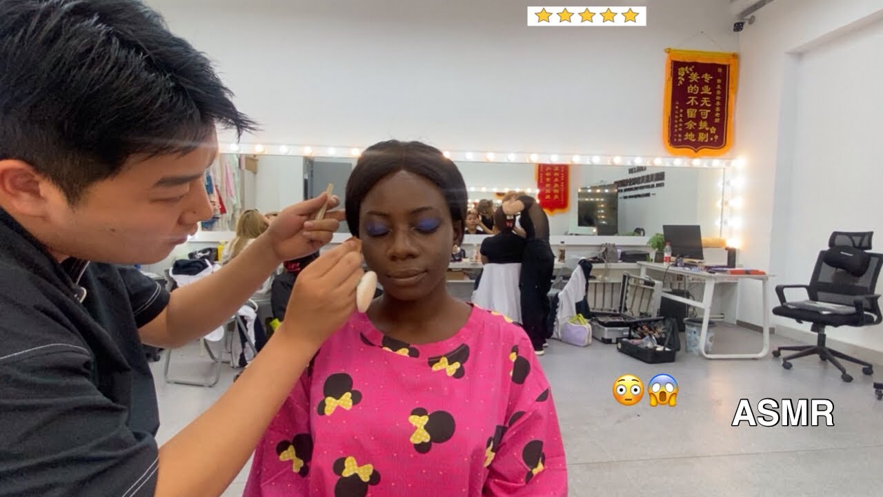 ASMR CHINESE MALE MAKEUP ARTIST DID MY MAKEUP💄 | BLACK GIRL GETS MAKEUP DONE IN CHINA🇨🇳
