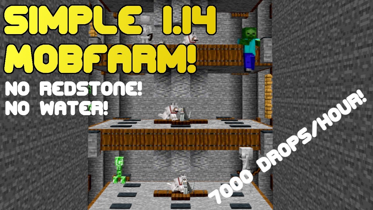 ▶ Minecraft Simple Mob Farm 1.14 Tutorial 📚 (No Redstone, No Water, ~7000 drops / hour)