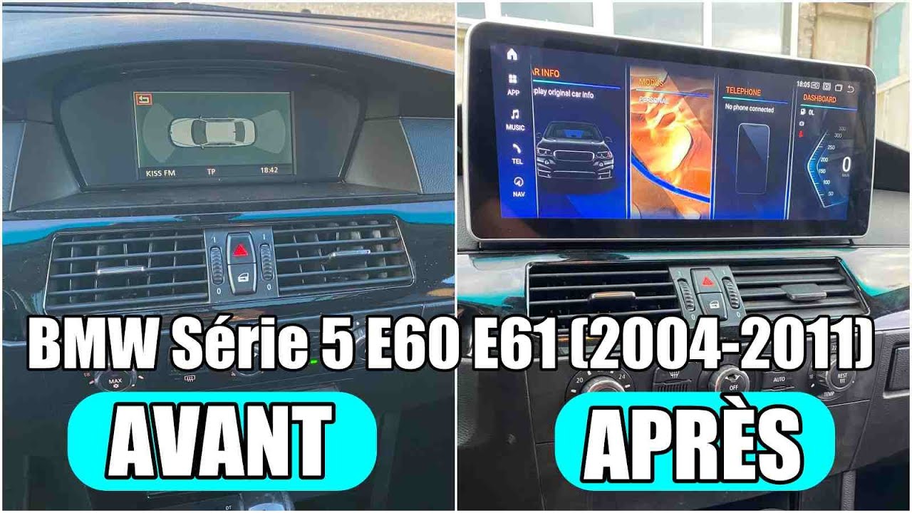 BMW Série 5 E60 E61 (2004-2011) installation écran android avec CarPlay et Android auto 12.3 pouces