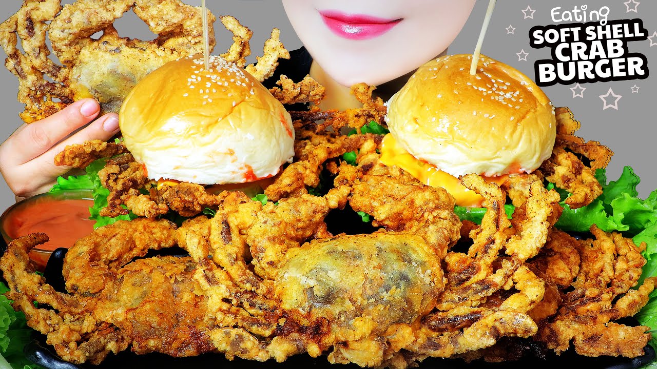 ASMR COOKING EATING SOFT SHELL CRAB HAMBURGER X DEEP FRIED SOFT SHELL CRAB EATING SOUNDS | LINH-ASMR