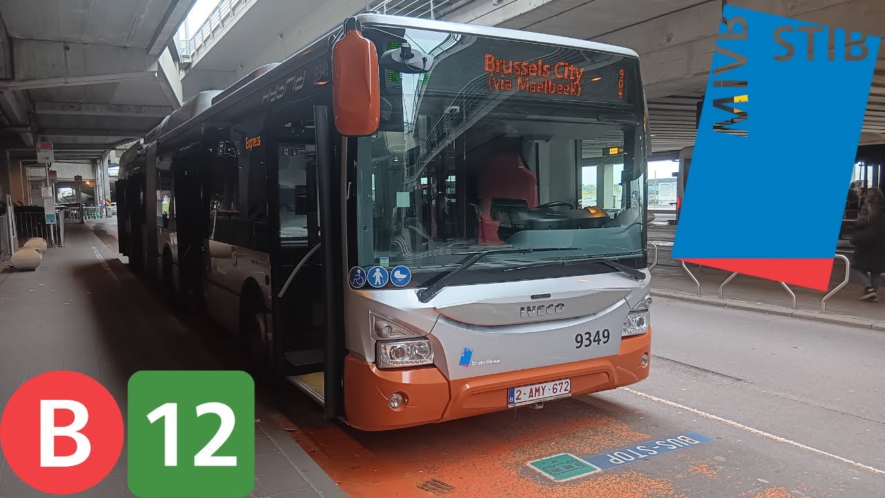 (Bus Stib) Voyage complet ligne 12 Brussels City à Brussels Airport Urbanway 18 Hybrid n°9349.