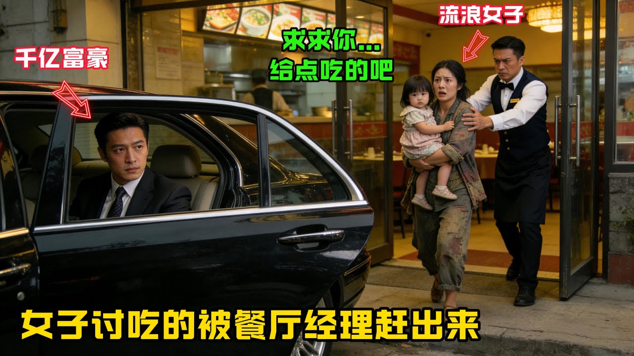 “求求你，給點吃的吧！”流浪女子抱着嬰兒被餐廳經理趕出去，不遠處千億富豪看着並做了個驚人的舉動！#感人故事 #感人壹幕 #故事分享