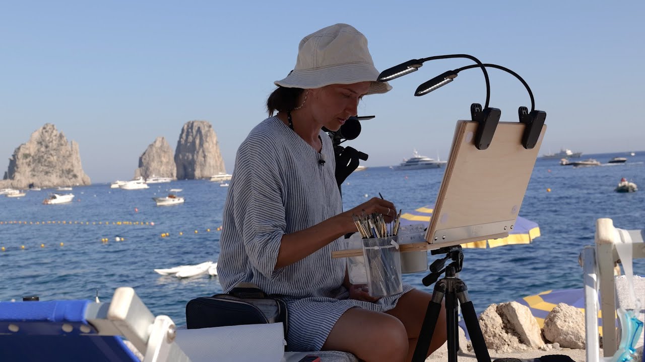 Plein air painting with gouache in Capri by Lena Rivo