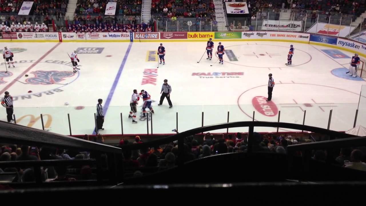 Brian McGrattan vs Brett Gallant fight New York Islanders vs Calgary Flames NHL Pre-season Hockey