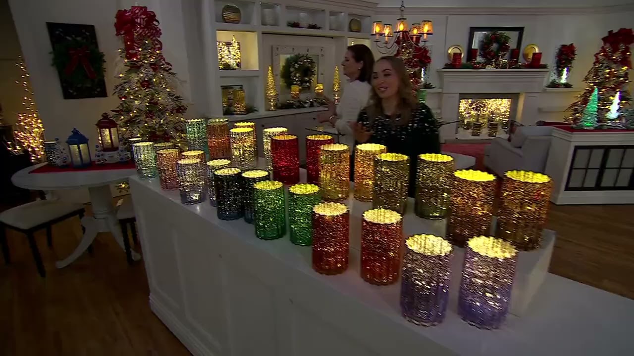 Set of 2 Illuminated Mercury Glass Hurricanes by Valerie on QVC