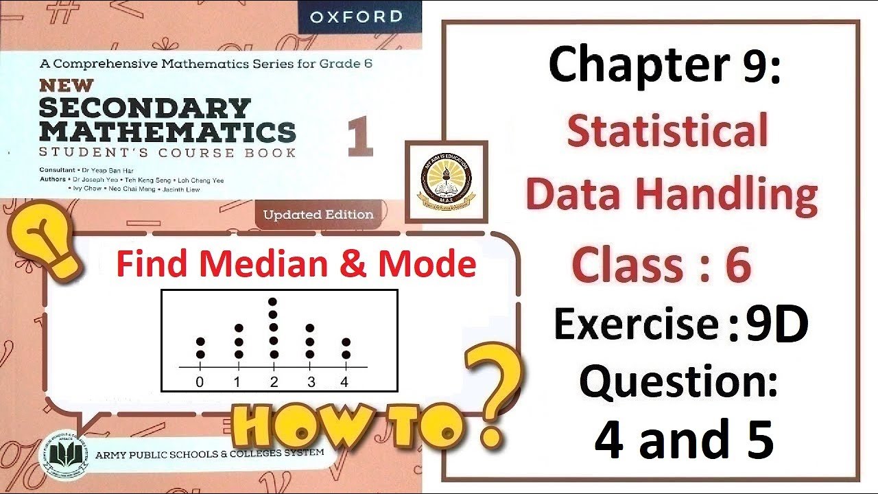 Exercise 9D Questions 5 and 6  (Median/Mode) – Math Class 6 Army Public School (APS).
