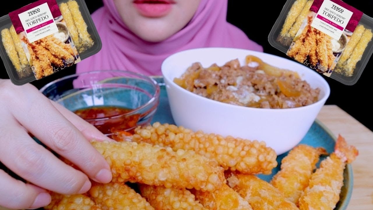 TESCO BREADED SHRIMP + GYUDON Sedap ke Udang Tesco? | Mukbang Eating Sounds |