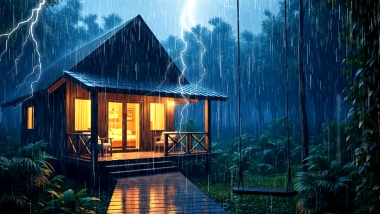 Cabin in the Woods During Heavy Rain & Thunder | HEAVY RAIN | RAIN SOUNDS | DEEP SLEEP | RAIN