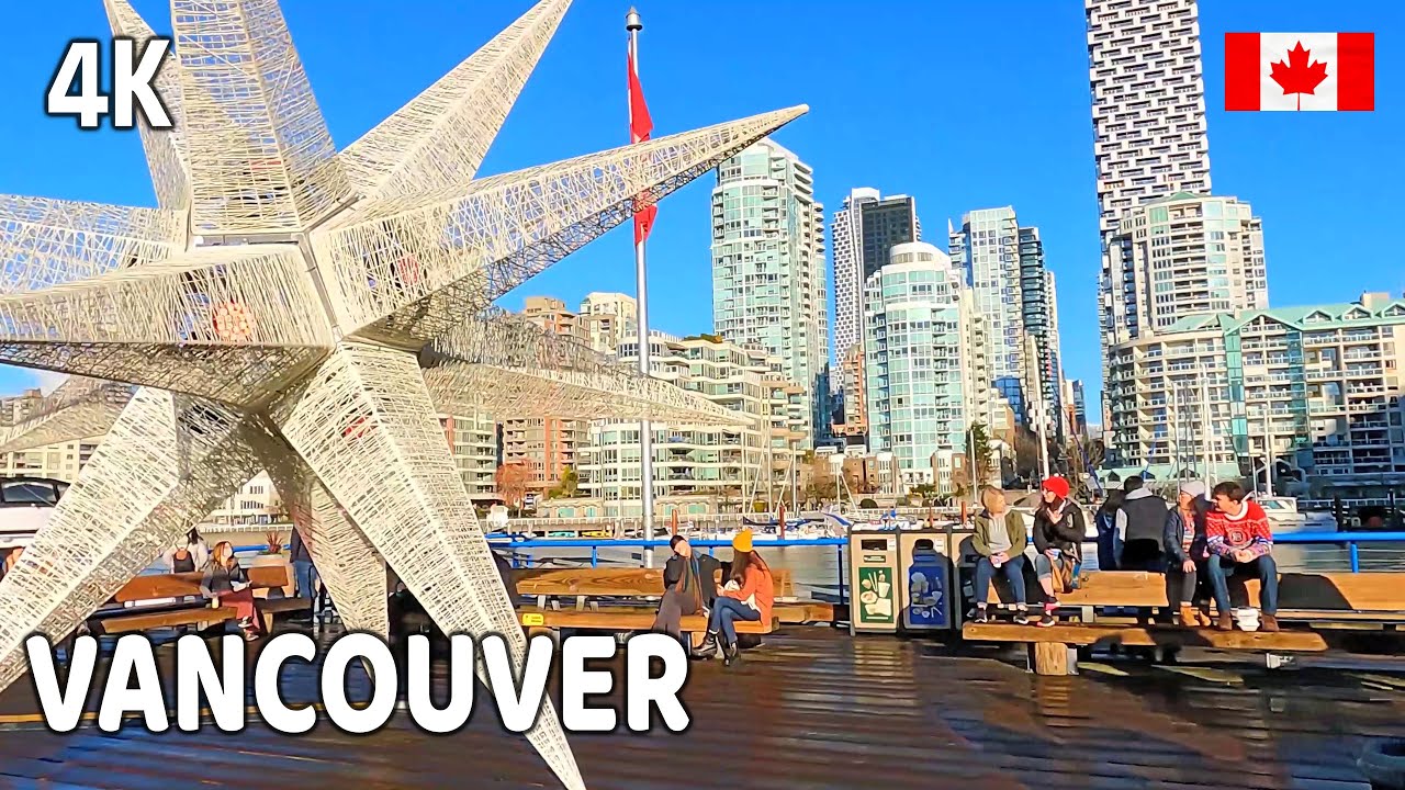 🇨🇦 【4K】☀️  Downtown Vancouver BC, Canada. Sunny Day. Travel Canada. Relaxing Walk.
