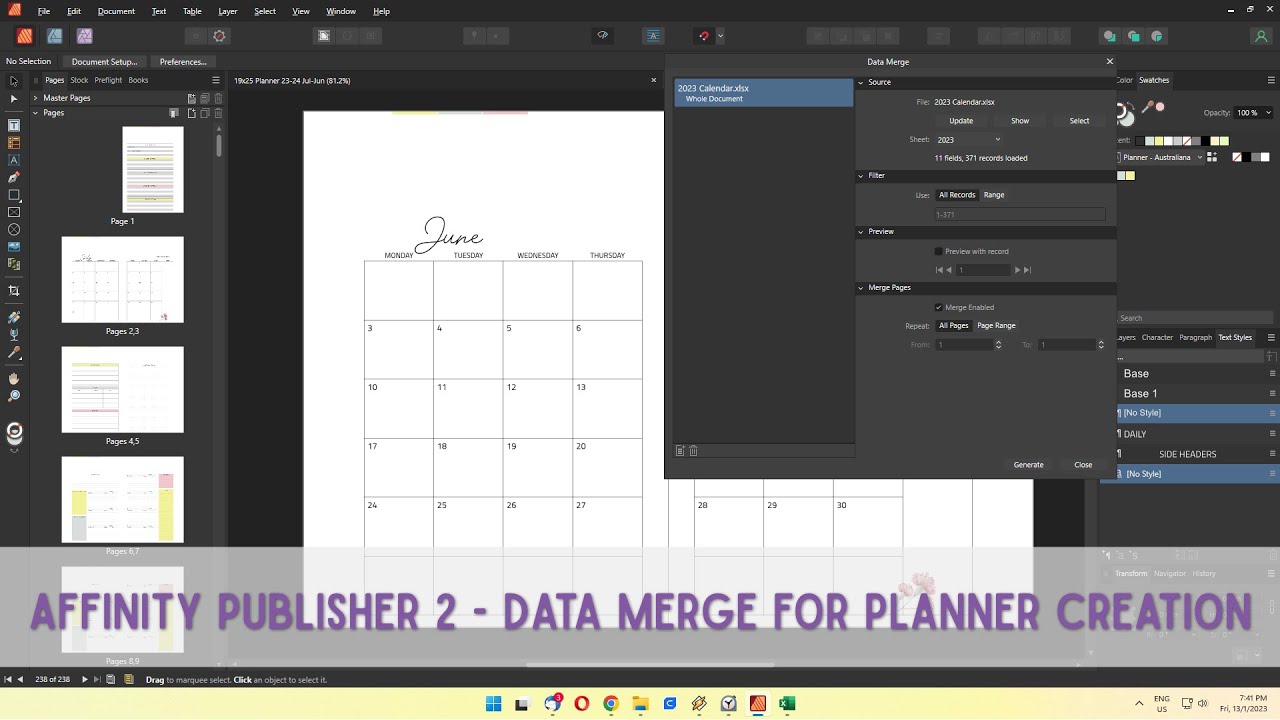 Tutorial - Data Merge for Planners Using Affinity Publisher V2