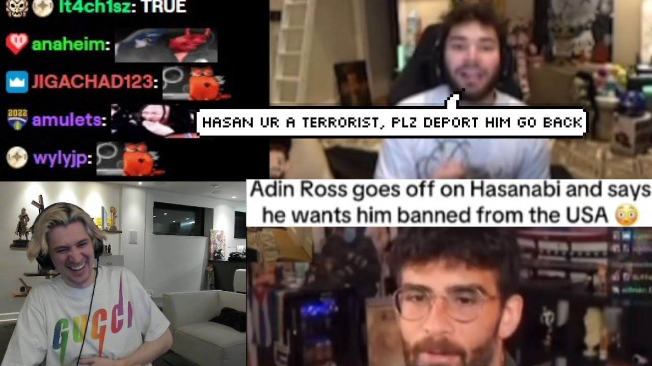 xQc чуть не потерял сознание от смеха над тем, как Адин Росс назвал Хасана террористом и запретил...