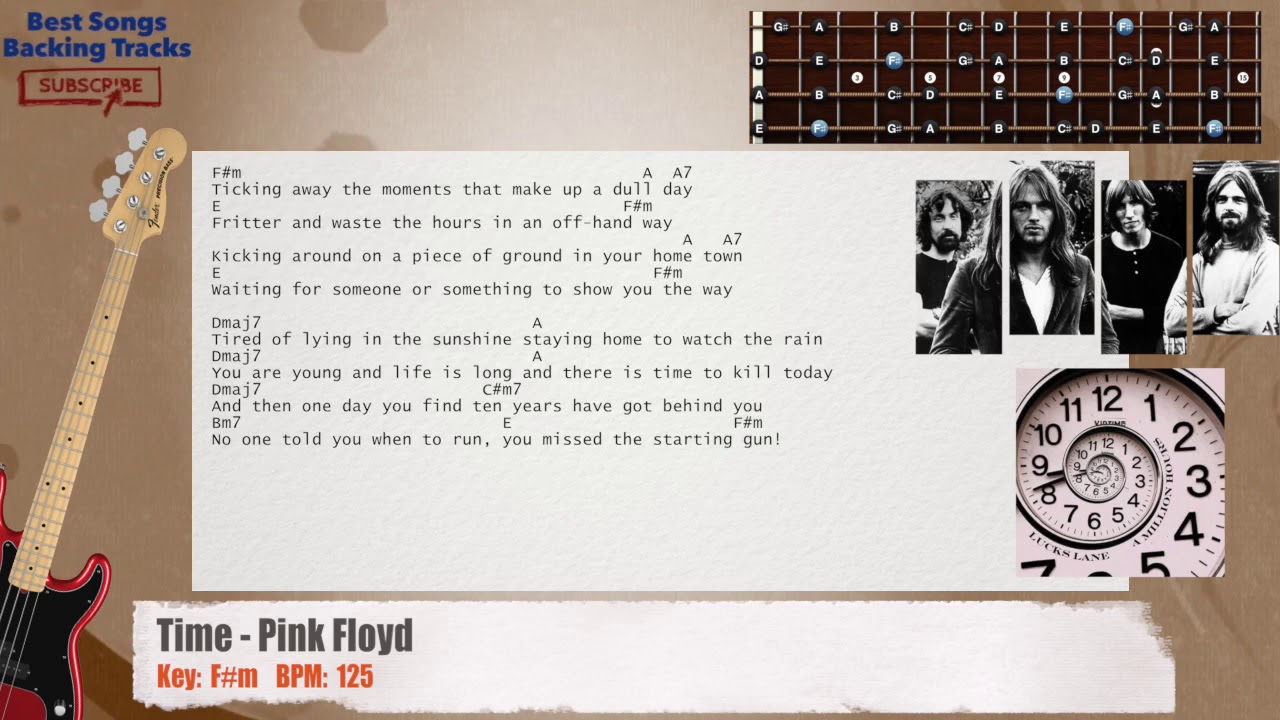🎻 Time - Pink Floyd Bass Backing Track with chords and lyrics