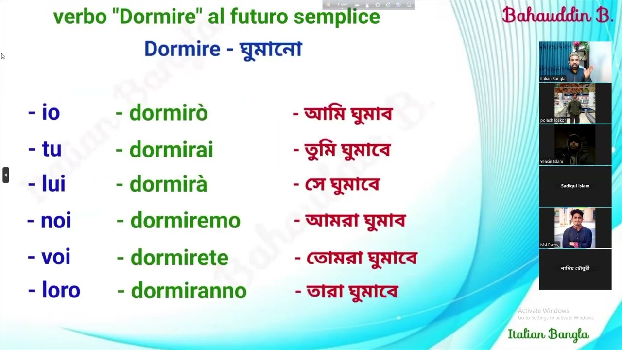 italian language 28 - ইতালিয়ান ভাষার ভবিষ্যৎ কালের irregular verb (অনিয়মিত ক্রিয়া) 