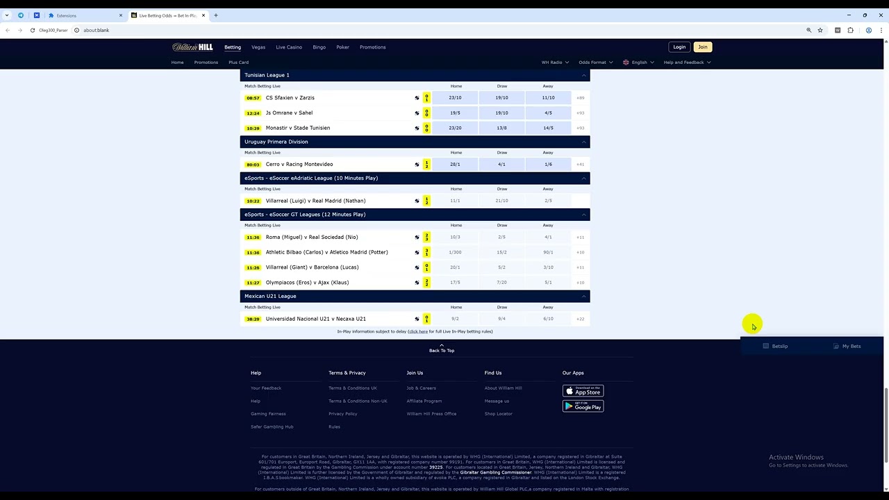 William Hill Esports Live Score Notifier &ndash; Chrome Extension Demo