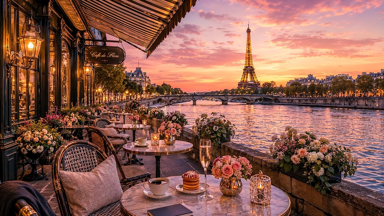 Summer Evening Jazz in Paris ☕ Riverside Caf&eacute; Ambience & Relaxing Jazz Music for Work & Study