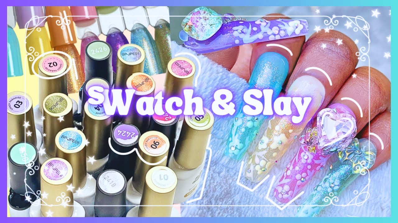 Spring Nail Art Idea & Color Swatching, ASMR with Music