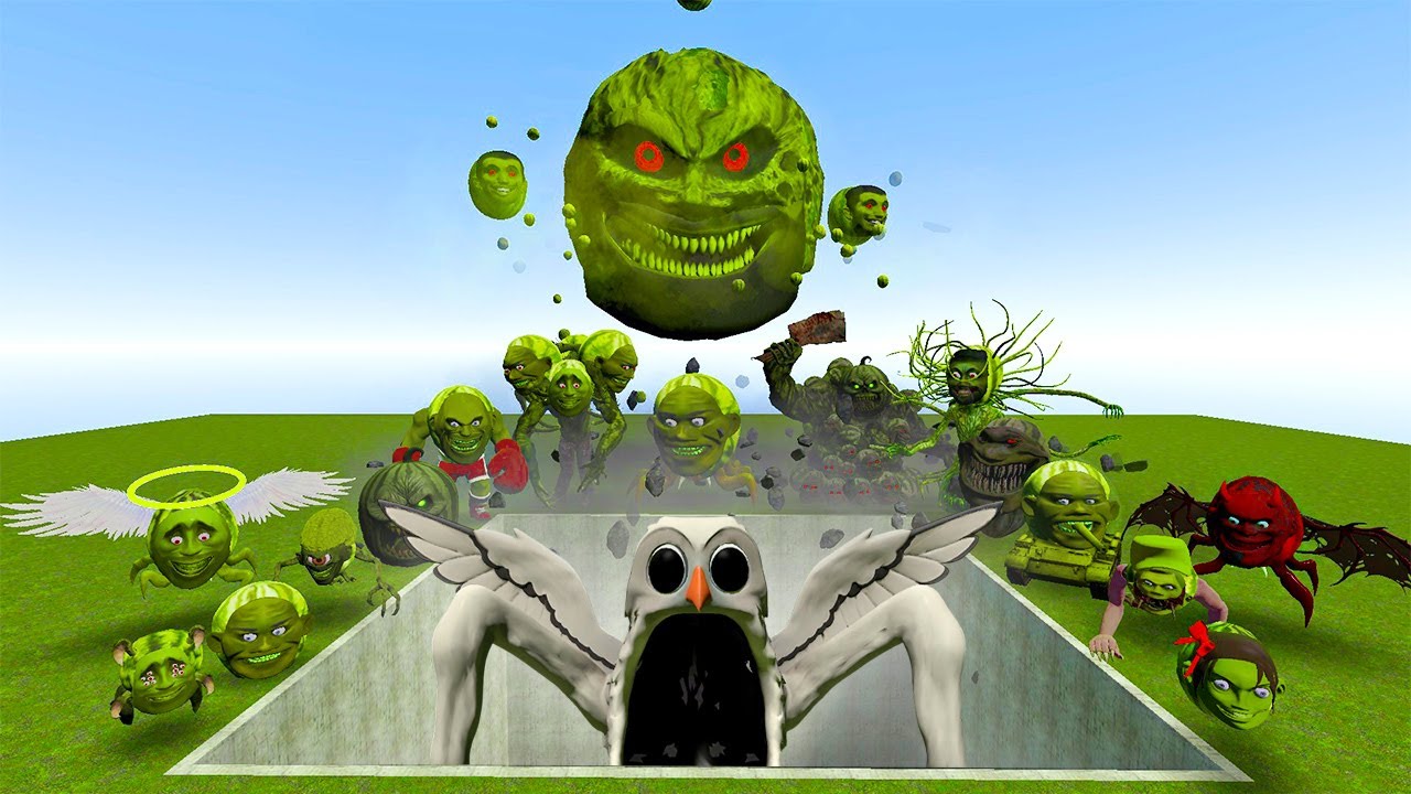 All Lin Gang Melon Family vs Giant Pit with Owl Sea Eater from Roblox 99 Nights – Garry’s Mod