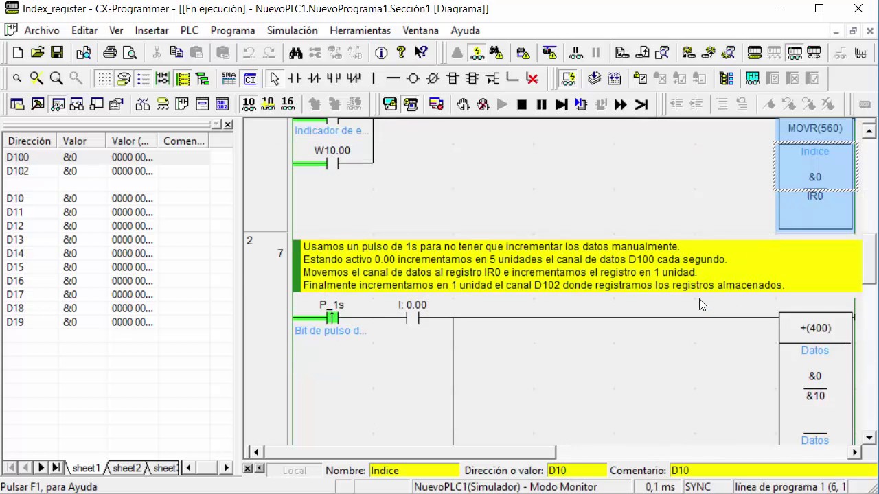 Omron CJ / CP1: Direccionamiento con registro de índice (index register)