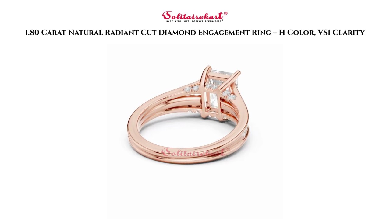 1.80 Carat Natural Radiant Cut Diamond Engagement Ring – H Color, VS1 Clarity
