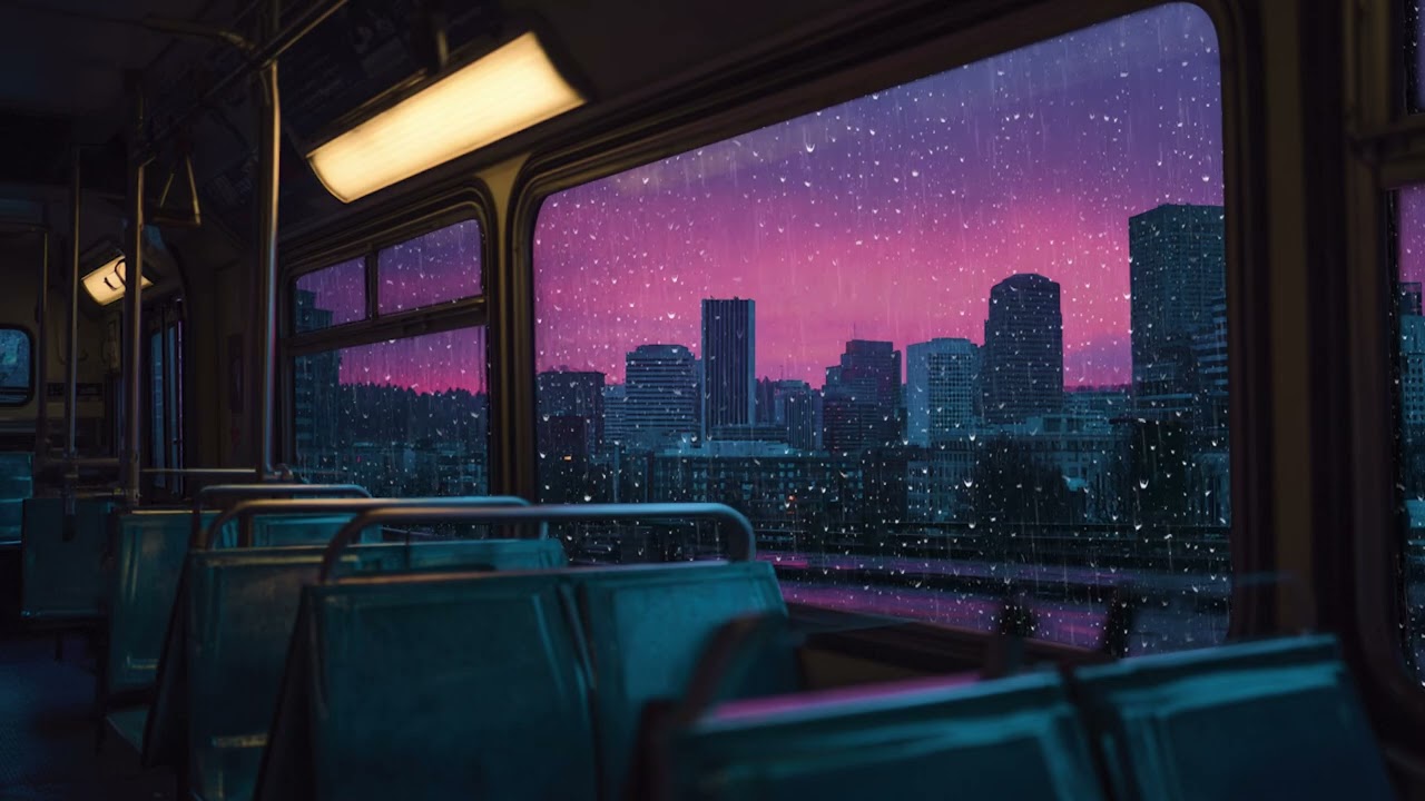 Soft Rain on a Bus Window at Sunset 🚌🌧️ Calming City Commute Sounds