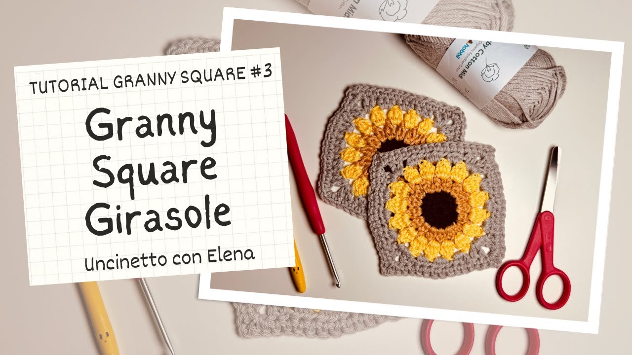 COME FARE un GRANNY SQUARE GIRASOLE | Tutorial per Principianti | Uncinetto con Elena