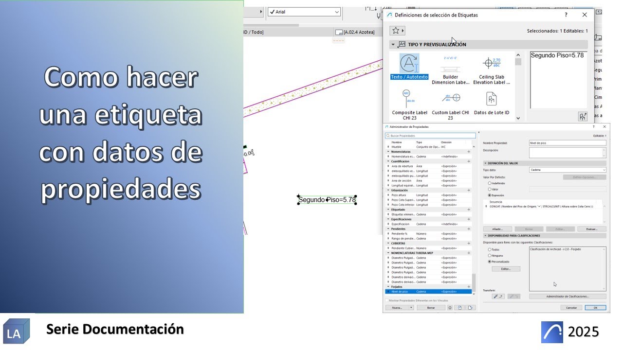 #archicad Cómo hacer una etiqueta con datos de propiedades