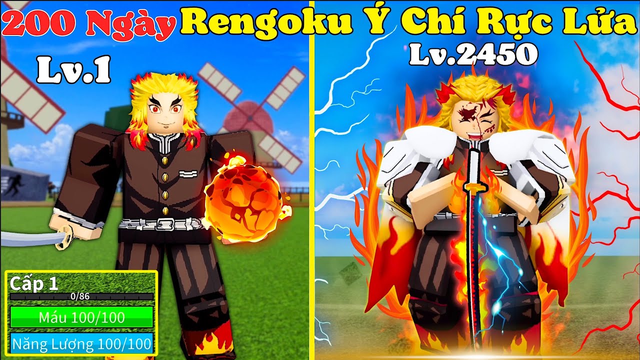 [BloxFruit] 200 Ngày Ý Chí Rực Lửa Viêm Trụ Rengoku Thức Tỉnh Sức Mạnh Mãi Đỉnh