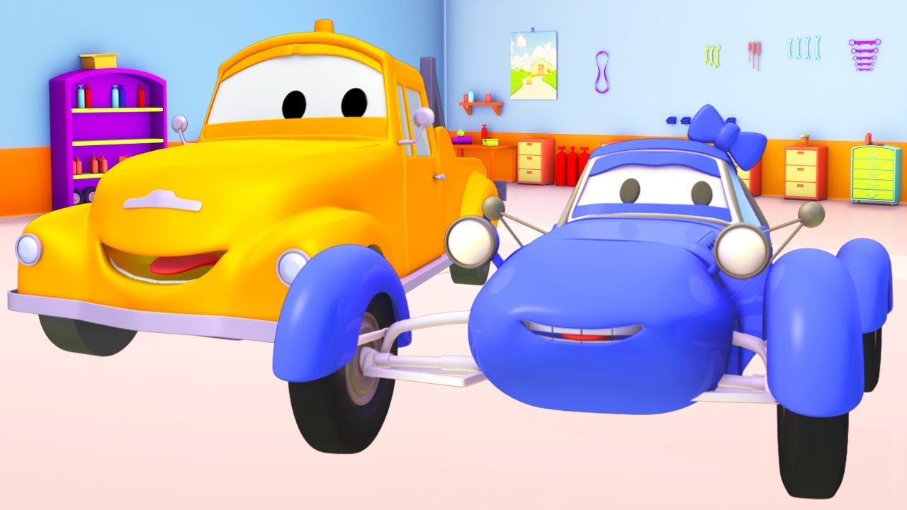 Te blauwe race auto - Katie - Tom de takelwagen in Autostad Nederlands 🚗 Cartoons voor kinderen