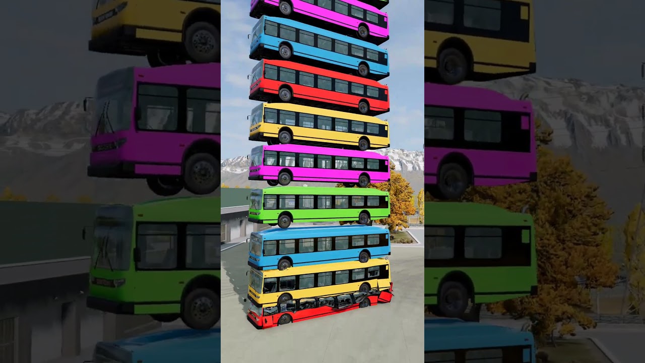 Mixed Rainbow Colour Cars & Buses Fall Crash #5 - BeamNG.Drive